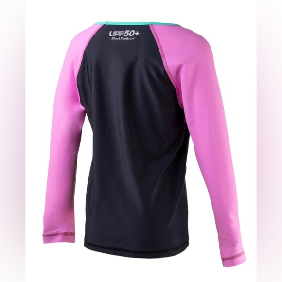Speedo Solid Raglan Rashguard Fuchsia Big Girls Pink/Black L - Picture 2 of 2